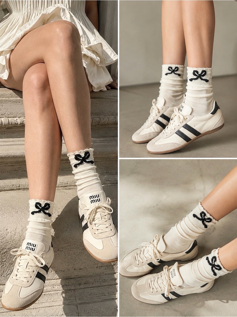 2 New Pair of Socks with Black Bow Accent
